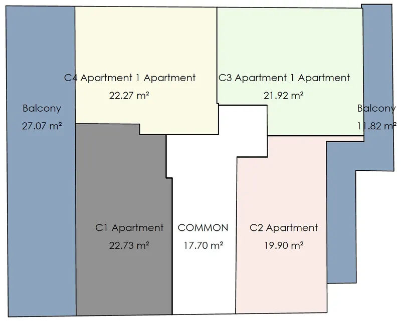 Concept area key of the MVR 19 third floor: studios C1 to C4 and terraces
